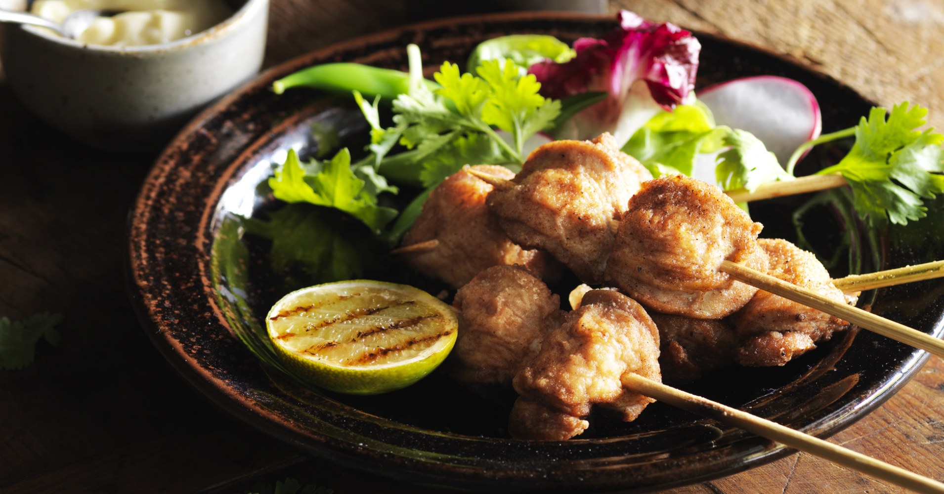 Salt Pepper Quail Breast with Aioli and Charred Lime Cheeks Recipe | myfoodbook